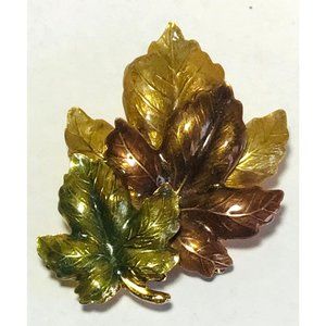 3 Maple Leaf Brooch Pin Gold Tone with Enamel Fall Colors Autumn